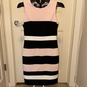 Black white and pink striped Tommy Hilfiger color block sleeveless dress